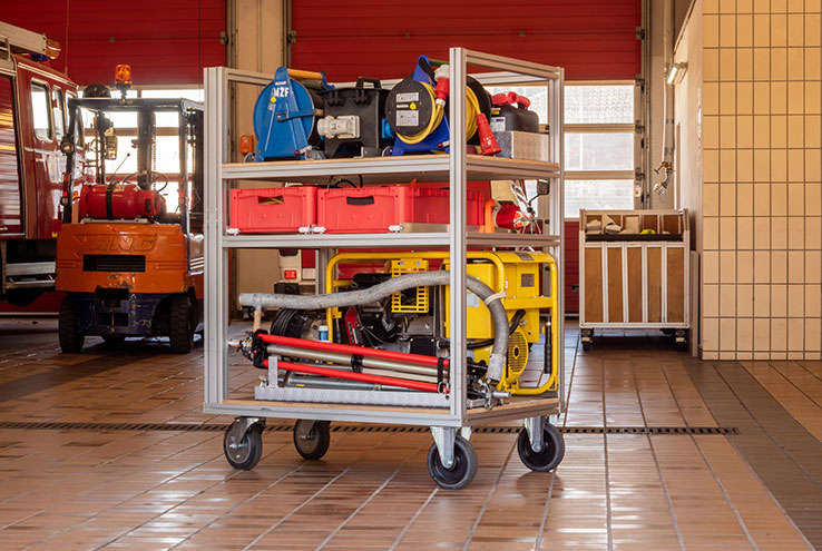 Fire service mobile container racks